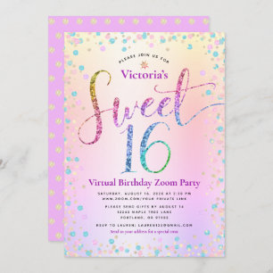Rainbow Glitter Ombre Virtual Sweet 16 Birthday Kaart