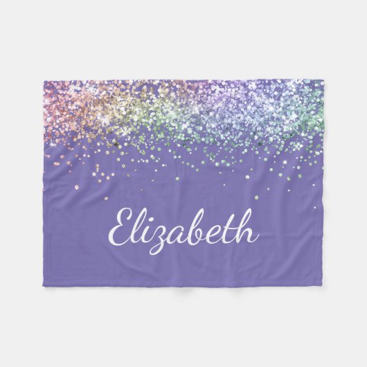 Rainbow Glitter Paars, gepersonaliseerd Fleece Deken (Voorkant (Horizontaal))