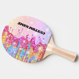 Rainbow glitter ping pong paddle tafeltennisbatje