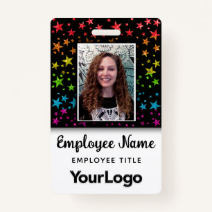 Rainbow Glitter Professional Photo Employee Name Badge