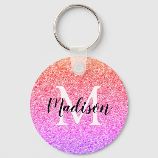 Rainbow Glitter Script Monogram aangepast Sleutelhanger (Voorkant)