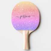 Rainbow glitter scriptnaam tafeltennisbatje (Achterkant)