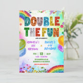 Rainbow Glitter Sequin Sibling Birthday Invitation (Debout devant)
