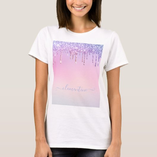 Rainbow glitter sparkle script modern girly script t-shirt (Voorkant)
