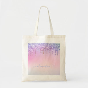 Rainbow glitter sparkle script modern girly script tote bag