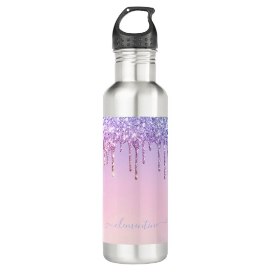 Rainbow glitter sparkle script modern girly script waterfles (Voorkant)