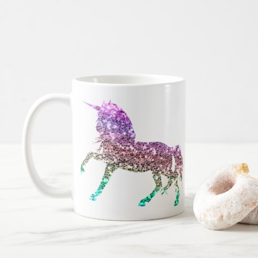 Rainbow Glitter Sparkle Unicorn Iridescent Mok (Met donut)