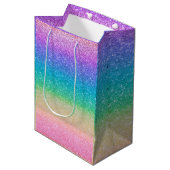 Rainbow Glitter Sparkle  Verjaardagsfeestje Glam Medium Cadeauzakje (Voorkant Gekanteld)