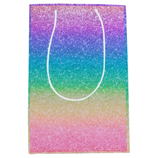 Rainbow Glitter Sparkle  Verjaardagsfeestje Glam Medium Cadeauzakje (Voorkant)
