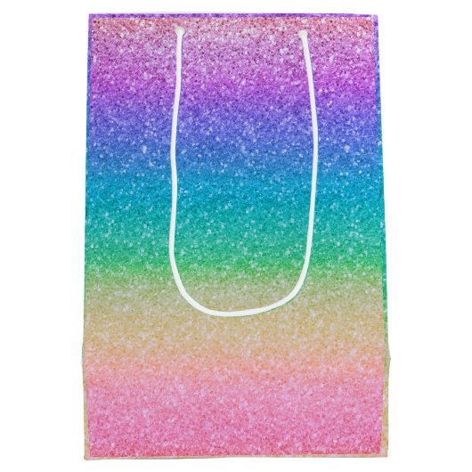 Rainbow Glitter Sparkle  Verjaardagsfeestje Glam Medium Cadeauzakje (Achterkant)