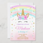 Rainbow Glitter Stars Eenhoorn Verjaardag Uitnodig Kaart (Voorkant)