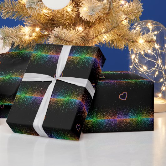 Rainbow Glitter Trippie Hippie Pride Heart Cadeaupapier (Feestdagen)