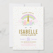 Rainbow Glitter Unicorn Birthday Party Invitation Kaart (Voorkant)