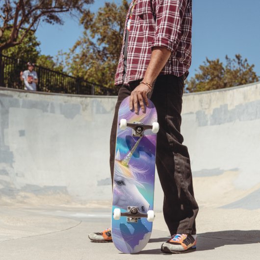 Rainbow Glitter Unicorn Fantasy Pastel Cloudy Sky Skateboard (Buiten 2)