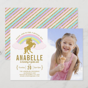 Rainbow Glitter Unicorn Foto van Birthday Uitnodig Kaart