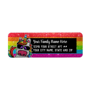Rainbow Glitter Unicorn LGBT+ Change of Address Etiket