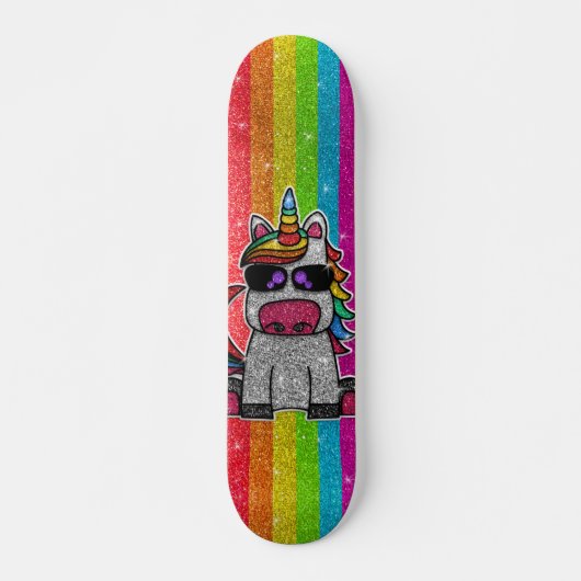 Rainbow Glitter Unicorn Sparkly Gold Sparkles Sk8r Skateboard (Voorkant)