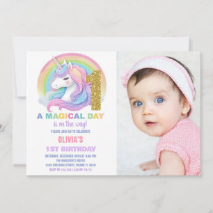 Rainbow Glitter Unicorn Verjaardag Uitnodigingen f