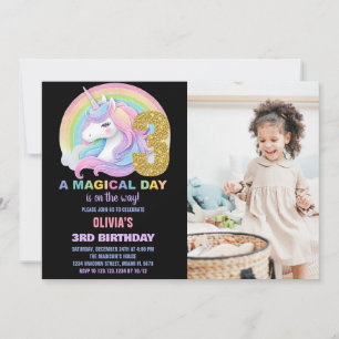 Rainbow Glitter Unicorn Verjaardag Uitnodigingen f