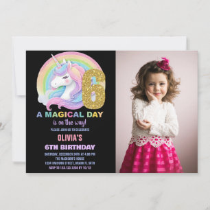 Rainbow Glitter Unicorn Verjaardag Uitnodigingen f