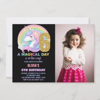 Rainbow Glitter Unicorn Verjaardag Uitnodigingen f