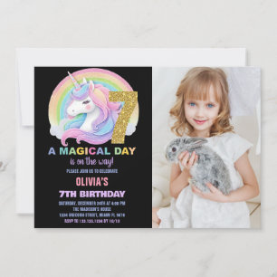 Rainbow Glitter Unicorn Verjaardag Uitnodigingen f