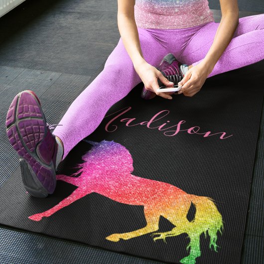 Rainbow Glitter Unicorn Yoga Mat Personalized