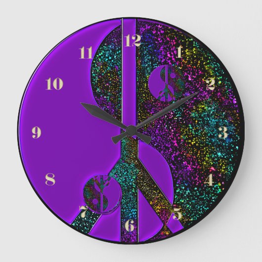 Rainbow Glitter Yin Yang Peace Sign Clock Grote Klok (Voorkant)