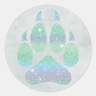 Rainbow Glitters Wolf Paw Trendy Girly Ronde Sticker
