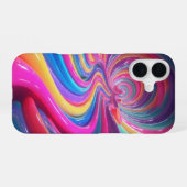 Rainbow Glossy Swirl 3D Abstract iPhone 16 Hoesje (Achterkant horizontaal)