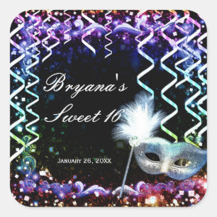 Rainbow Glow Masquerade Masker Verjaardagsfeestje Vierkante Sticker