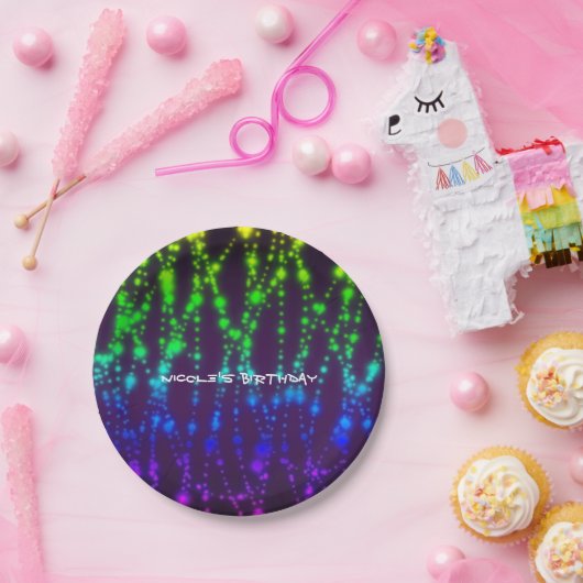 Rainbow Glow Neon Sparkles Verjaardagsfeestje Papieren Bordje (Feest)