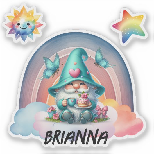 Rainbow Gnome Dreams, Cloud Sticker (Voorkant)