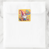 Rainbow Gnome Flower Basket Snoep Vierkante Sticker (Tas)