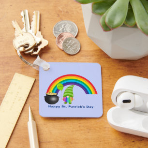 Rainbow Gnome Pot of Gold St. Paddys Day Metal Sq Sleutelhanger