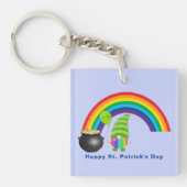 Rainbow Gnome Pot of Gold St. Paddys Day One Side Sleutelhanger (voorkant)