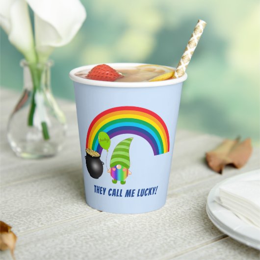 Rainbow Gnome Pot of Gold St Patricks Day Papieren Bekers (Insitu)