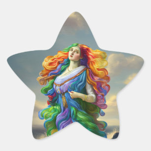 Rainbow Goddess digitale schilderij originele kuns Ster Sticker