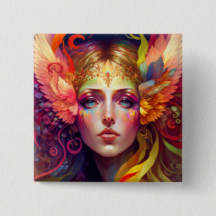 Rainbow Goddess Fantasy Art Vierkante Button 5,1 Cm