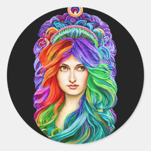 Rainbow Goddess Queen Fantasy kunst Ronde Sticker