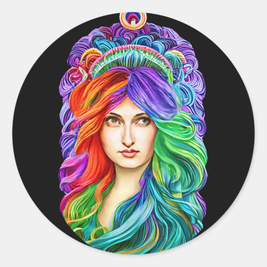 Rainbow Goddess Queen Fantasy kunst Ronde Sticker (Voorkant)