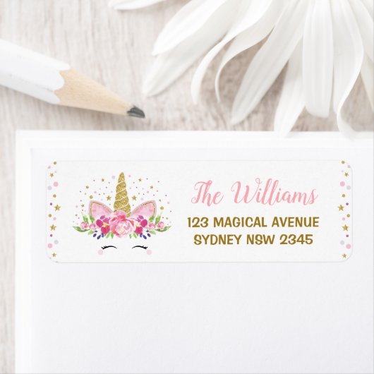 Rainbow Gold Eenhoorn Verjaardagsfeestadreslabel Etiket (Insitu)