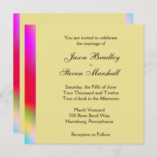 Rainbow Gold Gay Wedding Invitation Kaart (Voorkant / Achterkant)