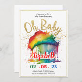 Rainbow Gold Glitter Baby shower Invitation Kaart (Voorkant / Achterkant)