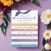 Rainbow + Gold Mermaid Scales & Stipe Baby shower Kaart
