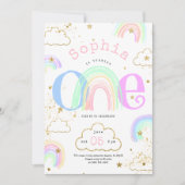 Rainbow Gold Nuages 1er anniversaire Invitation (Devant)
