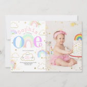 Rainbow Gold Nuages 1er anniversaire Invitation ph (Devant)