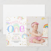 Rainbow Gold Nuages 1er anniversaire Invitation ph (Devant / Derrière)