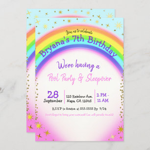 Rainbow Gold Sparkle Fantasy Birthday Party Kaart