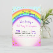 Rainbow Gold Sparkle Fantasy Verjaardagsfeestje Kaart (Staand voorkant)